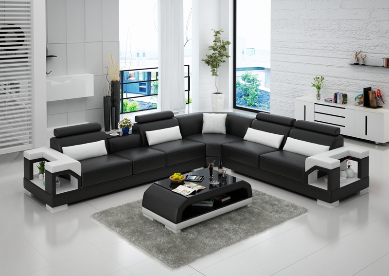 Sofa Couch Wohnlandschaft XXL Couch Ledersofa mit Ottomane Sofagarnitur
