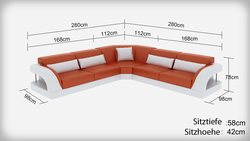 Sofa Couch Wohnlandschaft XXL Couch Ledersofa mit Ottomane Sofagarnitur