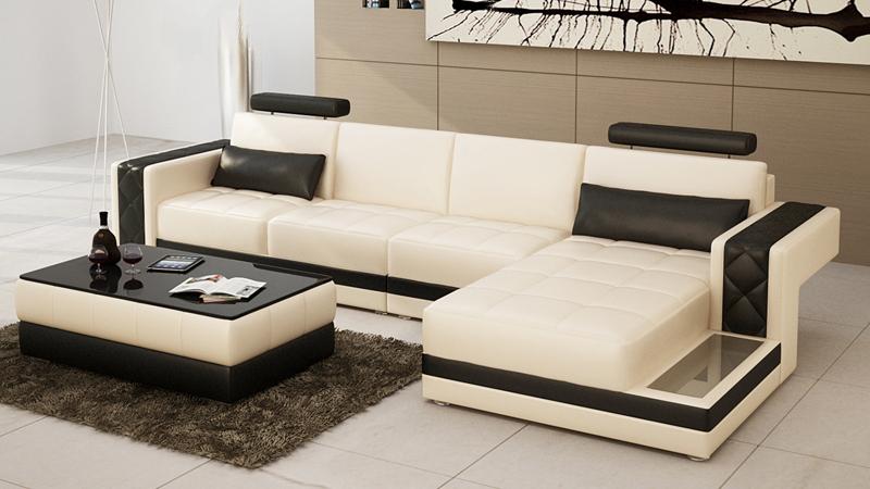 Sofa Couch Wohnlandschaft XXL Couch Ledersofa mit Ottomane Sofagarnitur