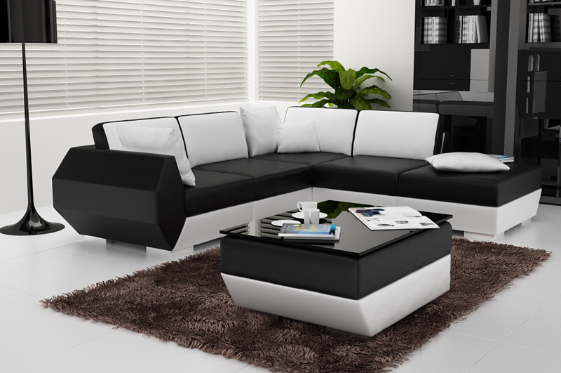 Sofa Couch Wohnlandschaft XXL Couch Ledersofa mit Ottomane Sofagarnitur