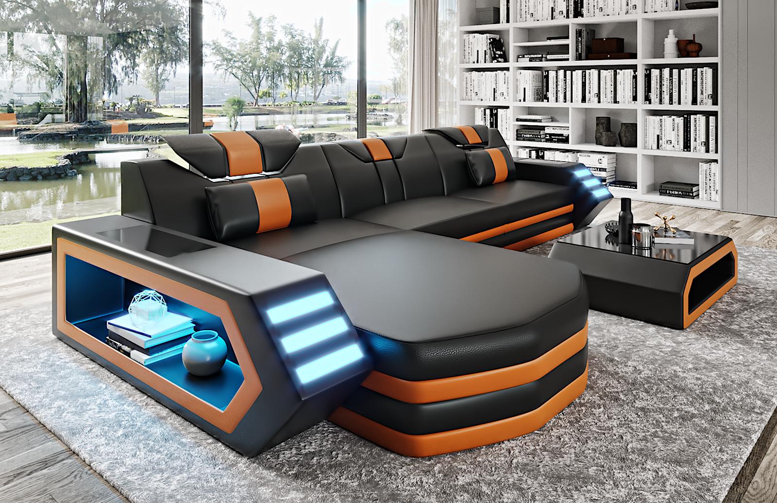 Sofá de Cuero Asiento Esquina Tapicería Diseño Conjunto Muebles para