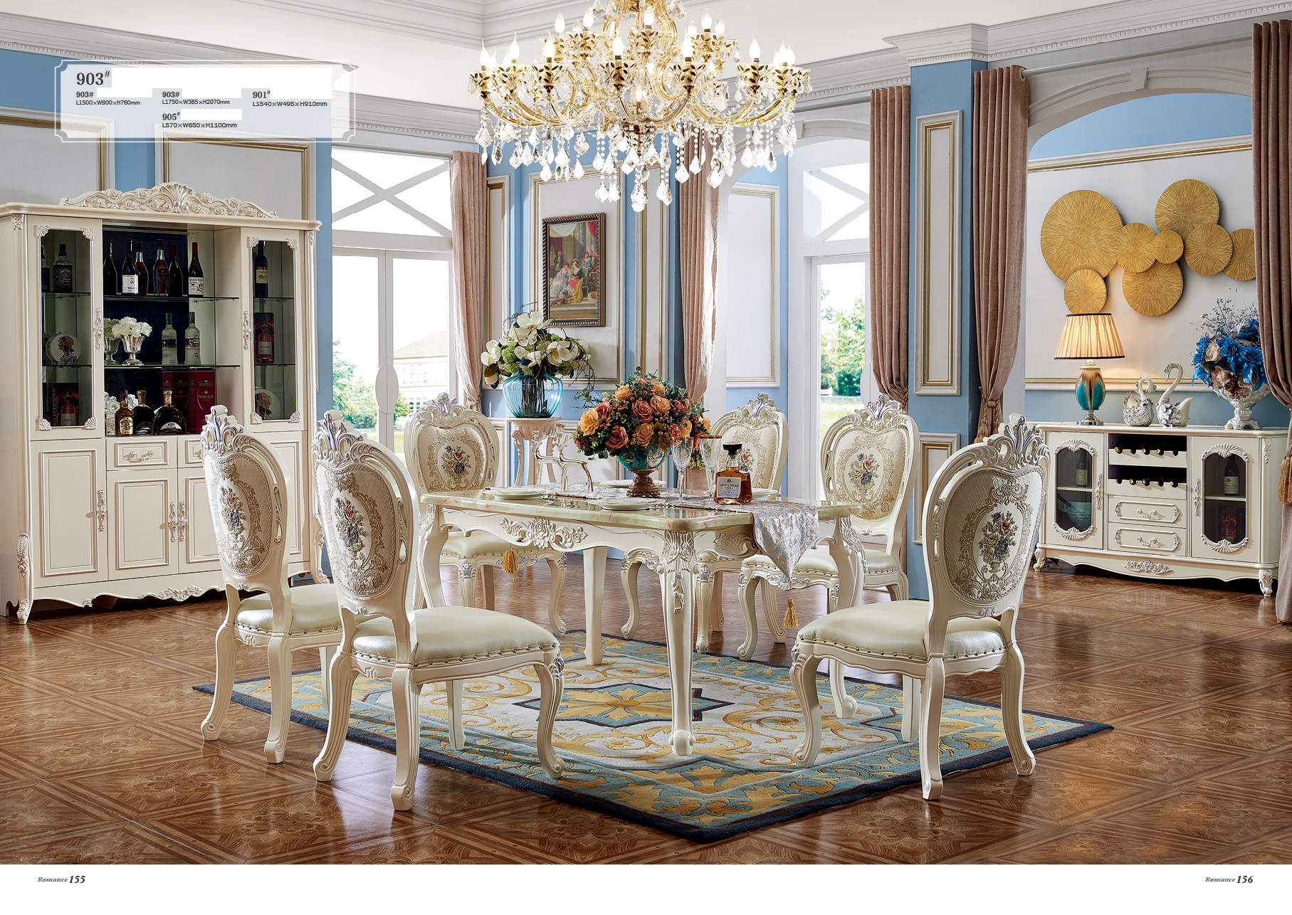 Barock Antik Stil Esszimmer Set Holz Marmor Tisch