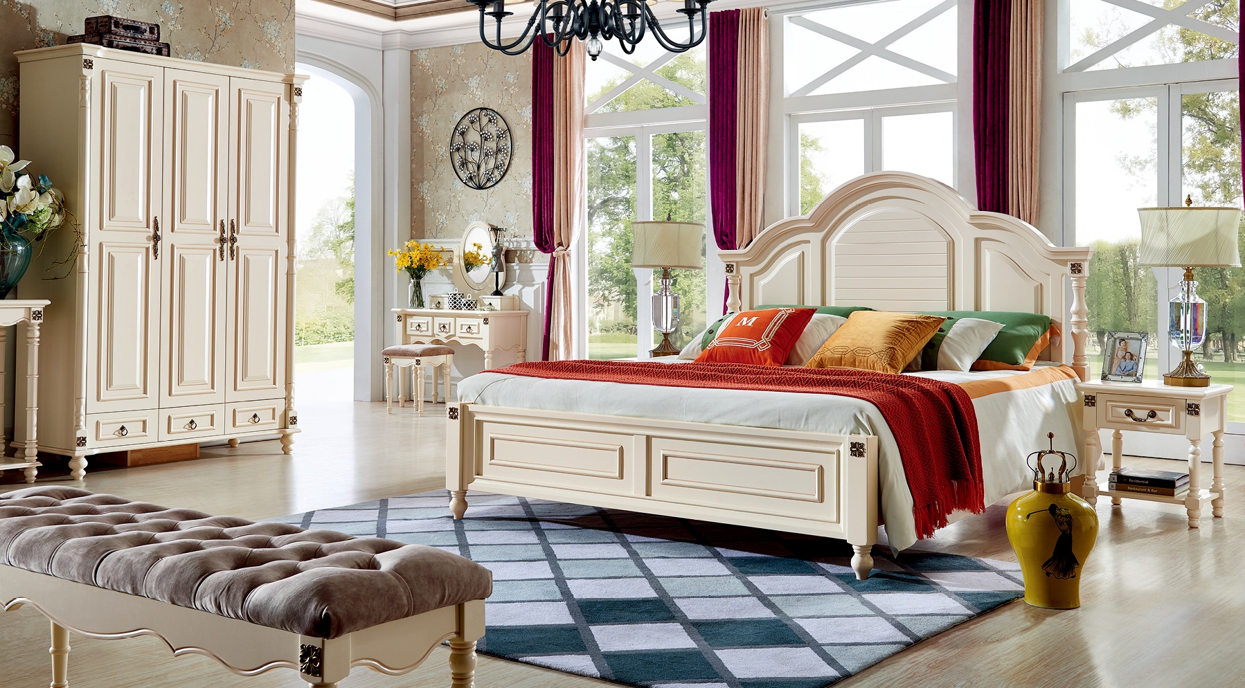 Hotel Schlafzimmer Komplett Set Kolonial Stil Gründer Zeit Bett Schrank